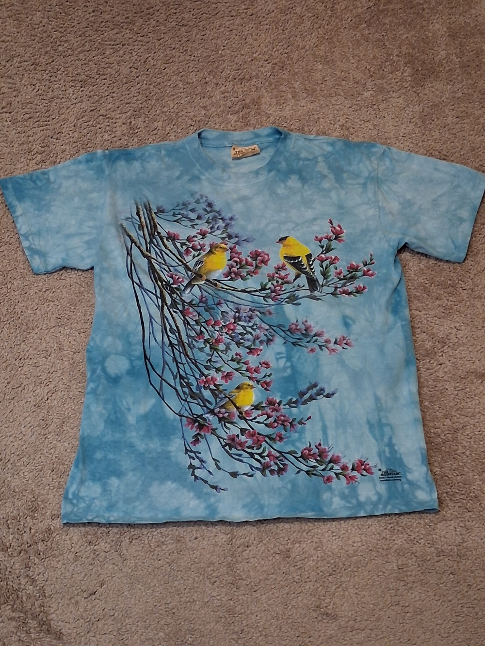 Vintage The Mountain Light Blue Tie-Dye Tee with Yellow Bird Print